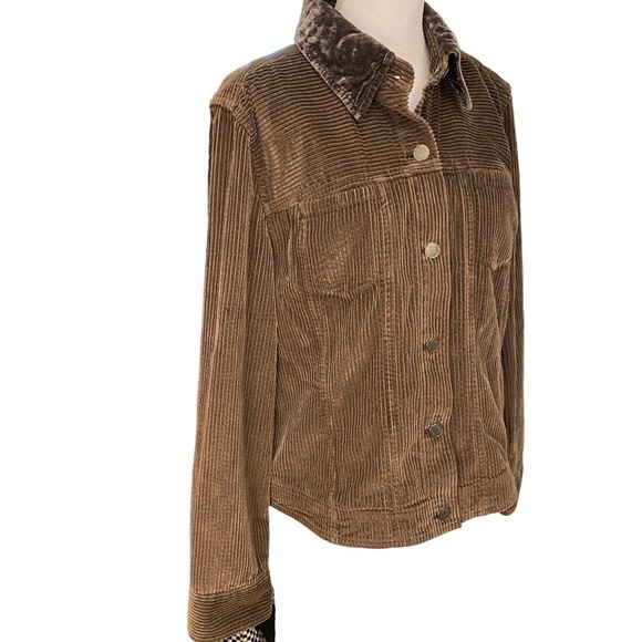 J Jill Womens ribbed Corduroy Jacket Velvet Collar Long Sleeve Brown M - Picture 3 of 10